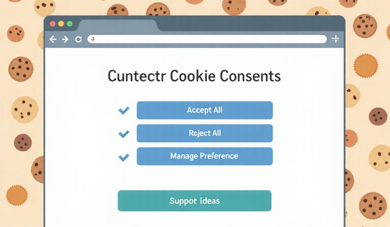 Illustration of a cookie consent banner with options to accept or manage preferences