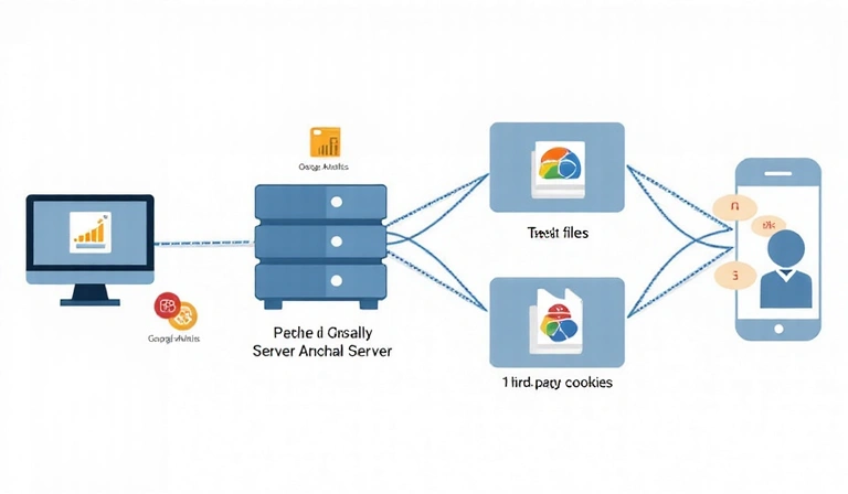 Illustration showing third-party cookies being sent from external services to a user's device via a website