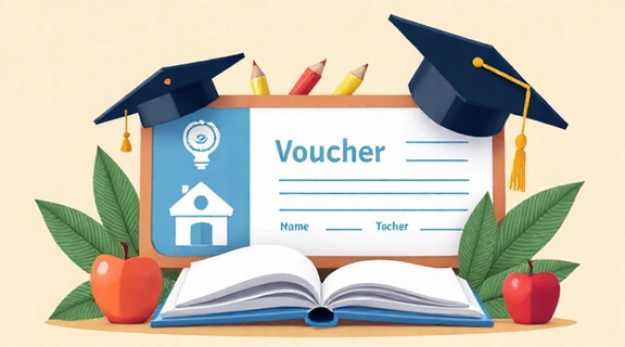 Education voucher with books and graduation cap