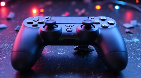 Gaming gift card with controller and digital art